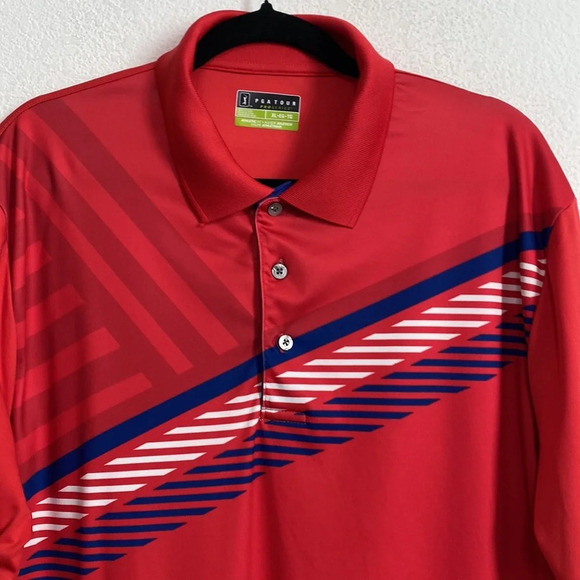 PGA Tour Men's Red Blue Preppy Pro Series Athletic Fit Golf Polo Shirt Size XL - Picture 2 of 7